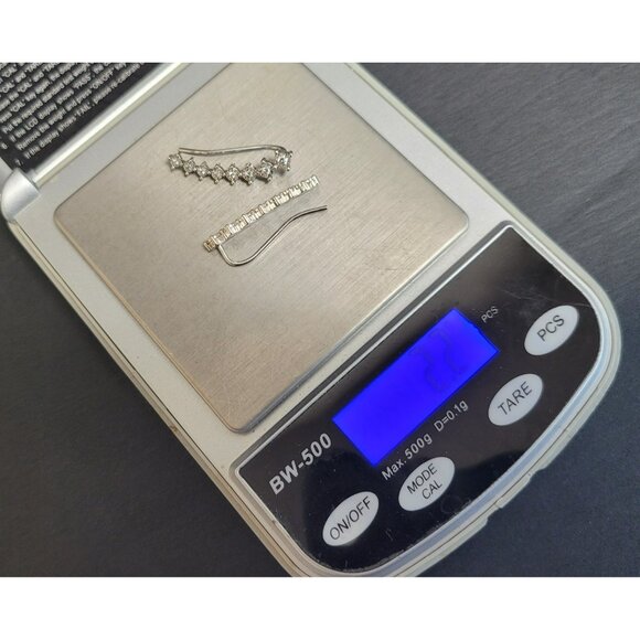 Sterling Silver CZ Graduated Climber Earrings – Curved Ear Climbers 2.2g 40 - Picture 7 of 7